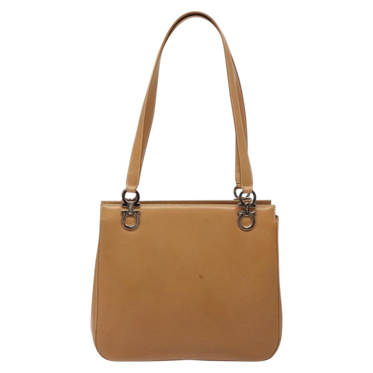 Salvatore Ferragamo Gancini Shoulder Bag Leather Brown Silver Auth 126938