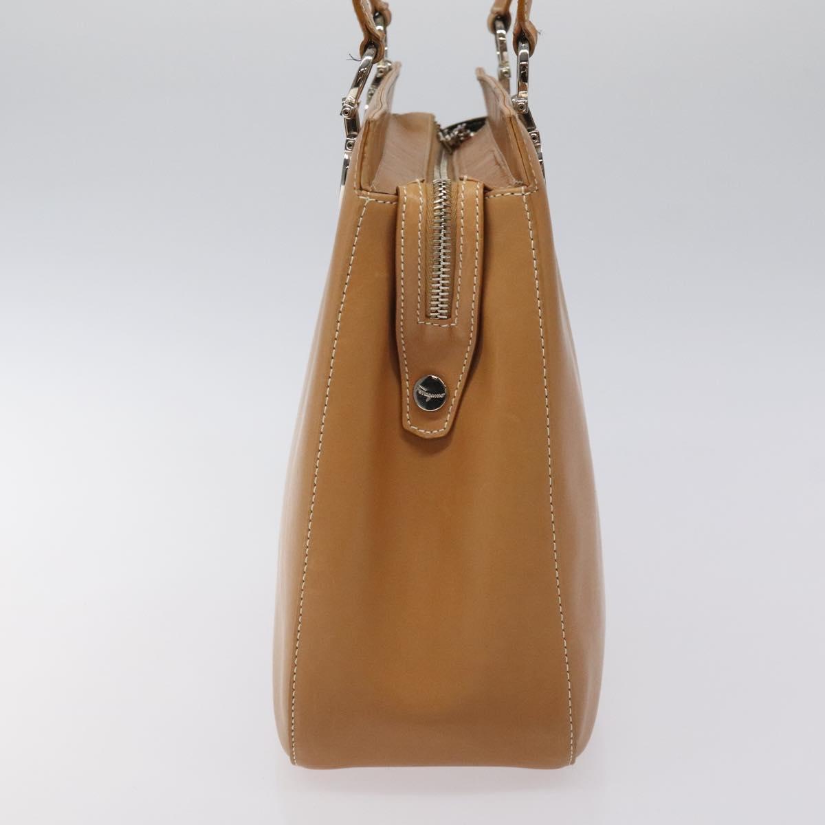 Salvatore Ferragamo Gancini Shoulder Bag Leather Brown Silver Auth 126938