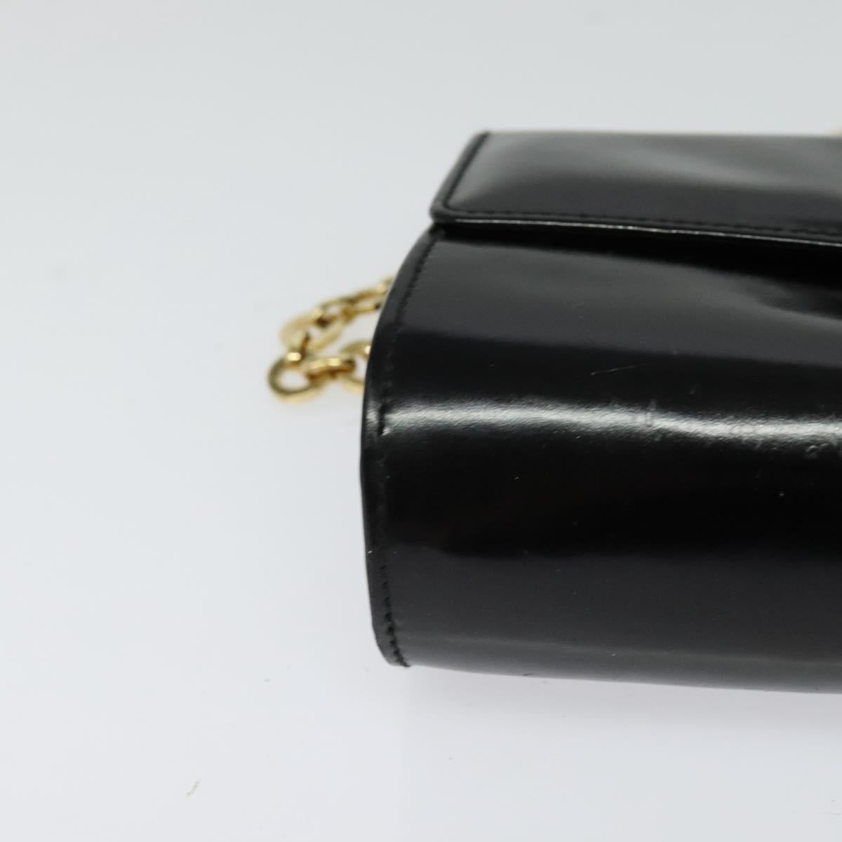 Salvatore Ferragamo Gancini Chain Bag Patent Leather Black Gold Auth 126967