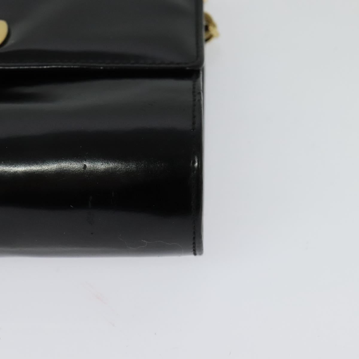 Salvatore Ferragamo Gancini Chain Bag Patent Leather Black Gold Auth 126967
