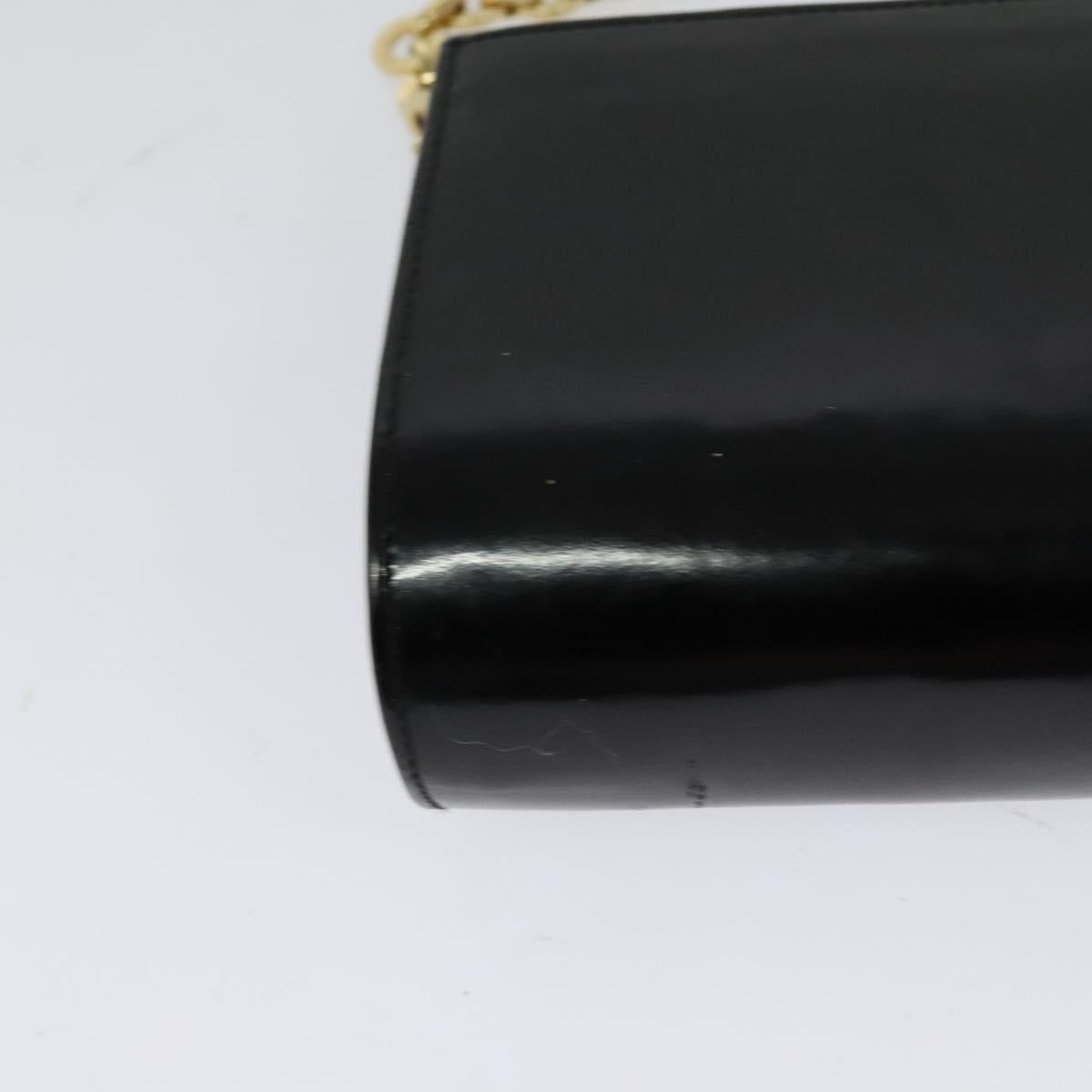 Salvatore Ferragamo Gancini Chain Bag Patent Leather Black Gold Auth 126967
