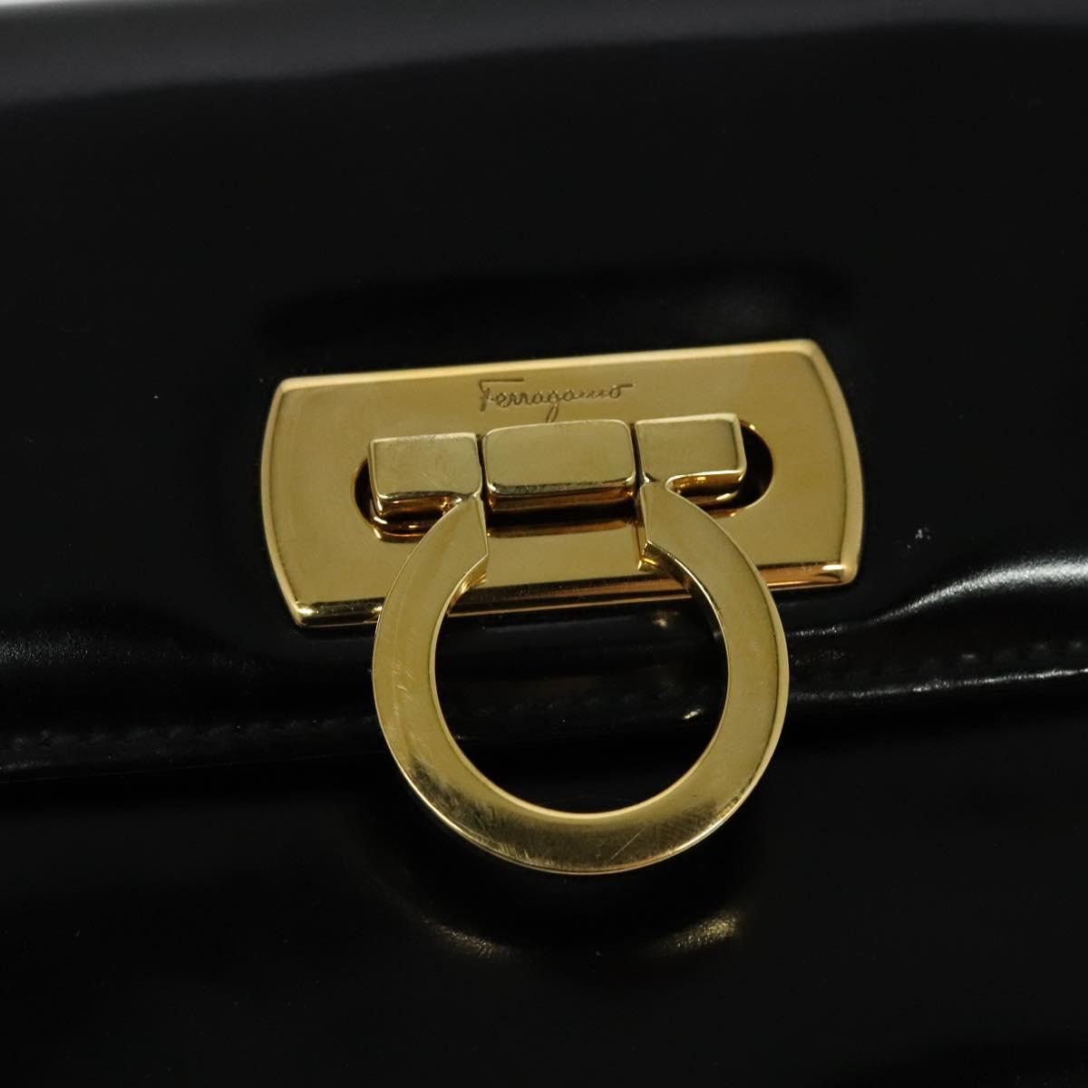 Salvatore Ferragamo Gancini Chain Bag Patent Leather Black Gold Auth 126967