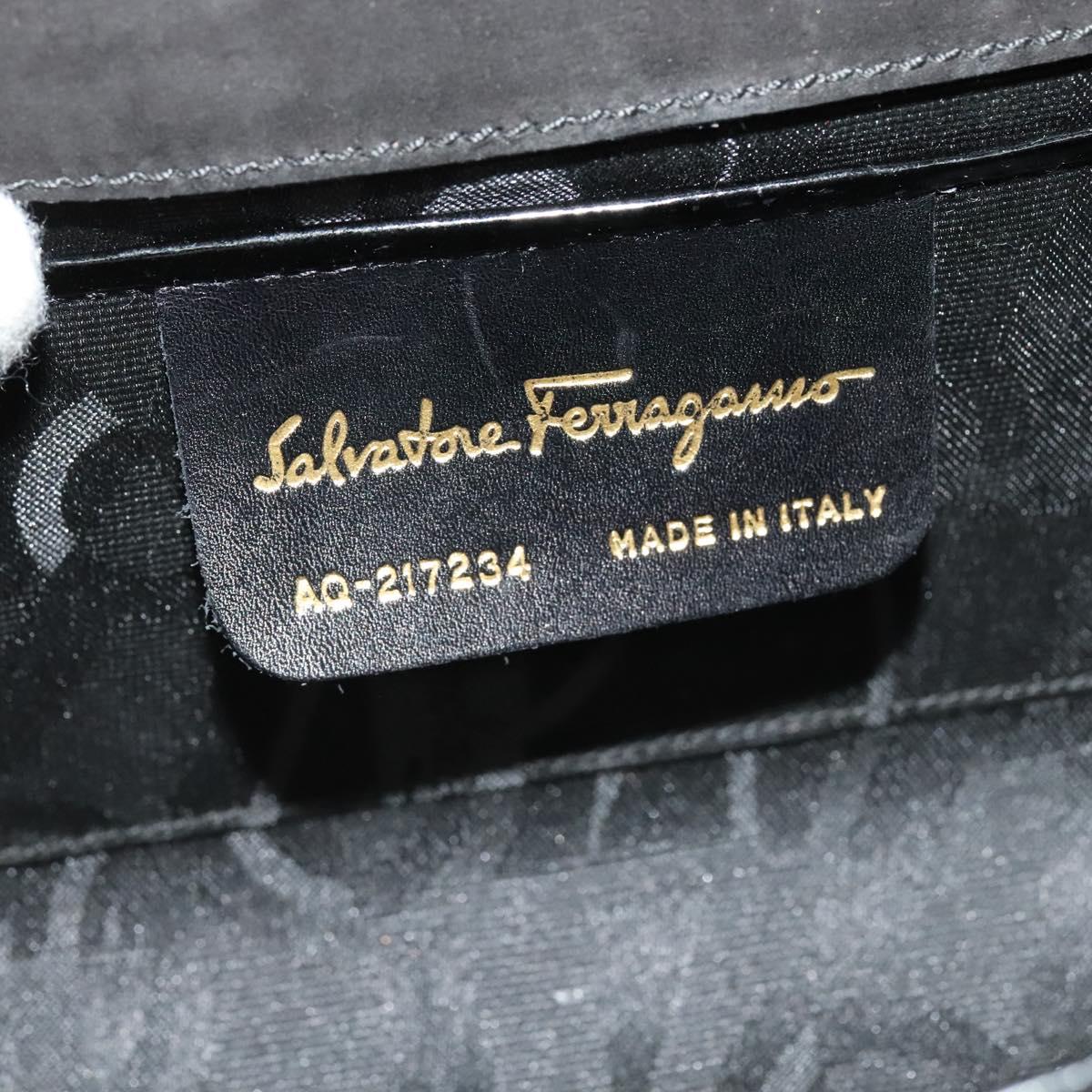 Salvatore Ferragamo Gancini Chain Bag Patent Leather Black Gold Auth 126967
