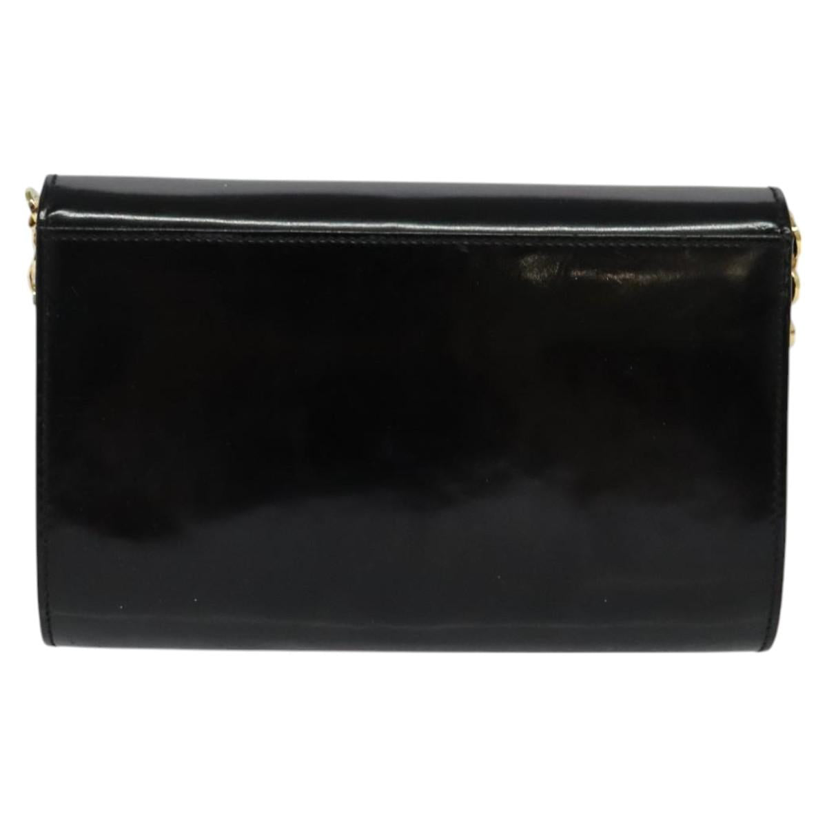 Salvatore Ferragamo Gancini Chain Bag Patent Leather Black Gold Auth 126967
