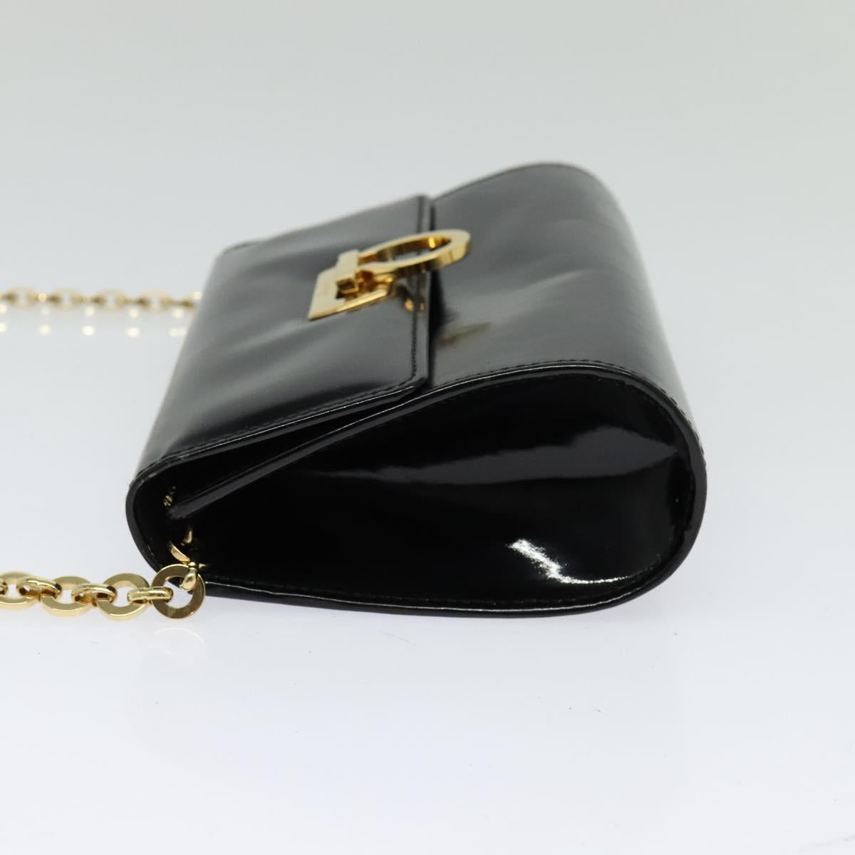 Salvatore Ferragamo Gancini Chain Bag Patent Leather Black Gold Auth 126967