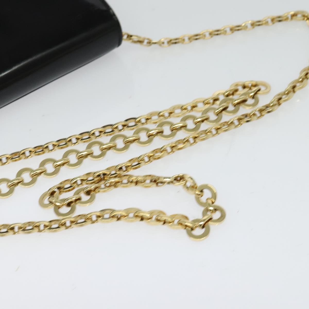Salvatore Ferragamo Gancini Chain Bag Patent Leather Black Gold Auth 126967