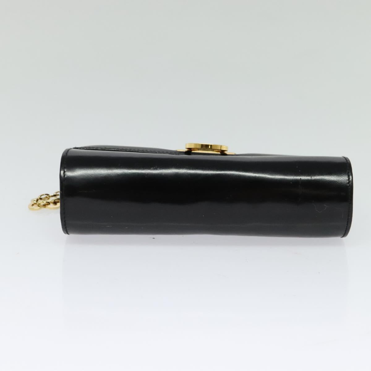 Salvatore Ferragamo Gancini Chain Bag Patent Leather Black Gold Auth 126967