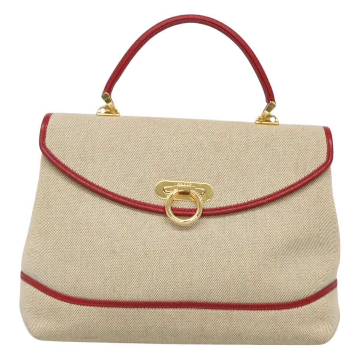 BALLY Hand Bag Canvas 2way Beige Gold Auth 126979