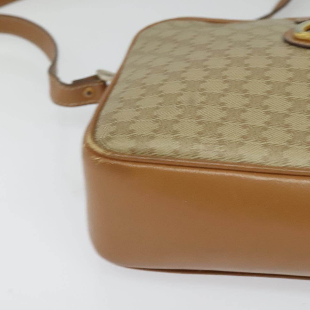 CELINE Macadam Canvas Shoulder Bag Beige Gold Auth 126988