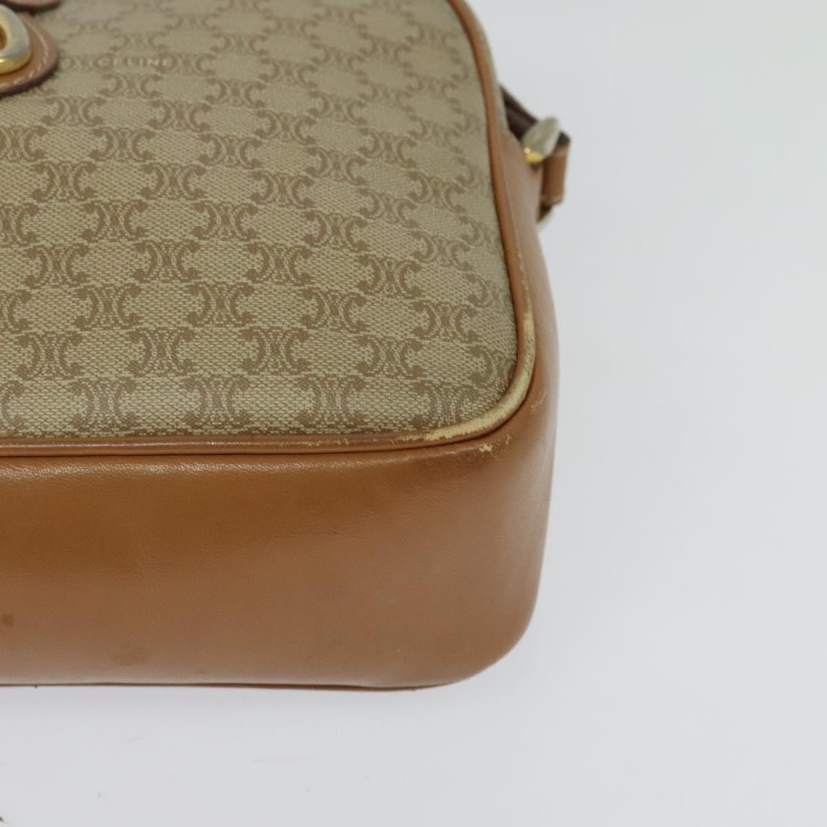 CELINE Macadam Canvas Shoulder Bag Beige Gold Auth 126988