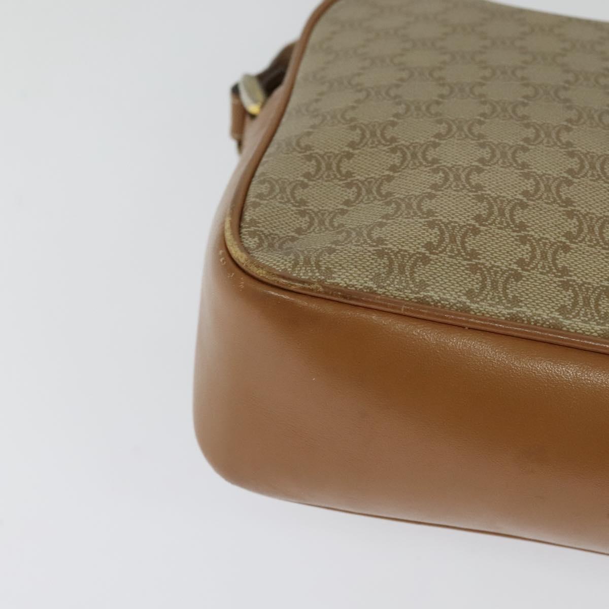 CELINE Macadam Canvas Shoulder Bag Beige Gold Auth 126988