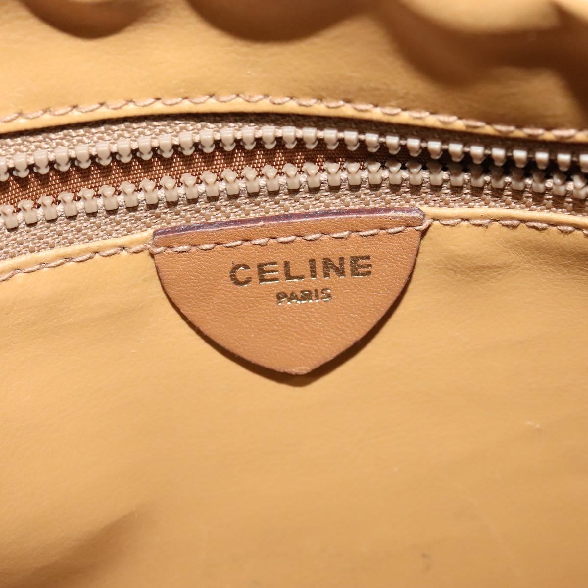 CELINE Macadam Canvas Shoulder Bag Beige Gold Auth 126988