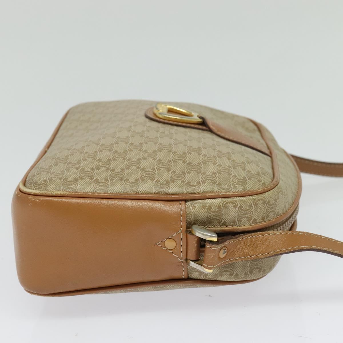 CELINE Macadam Canvas Shoulder Bag Beige Gold Auth 126988