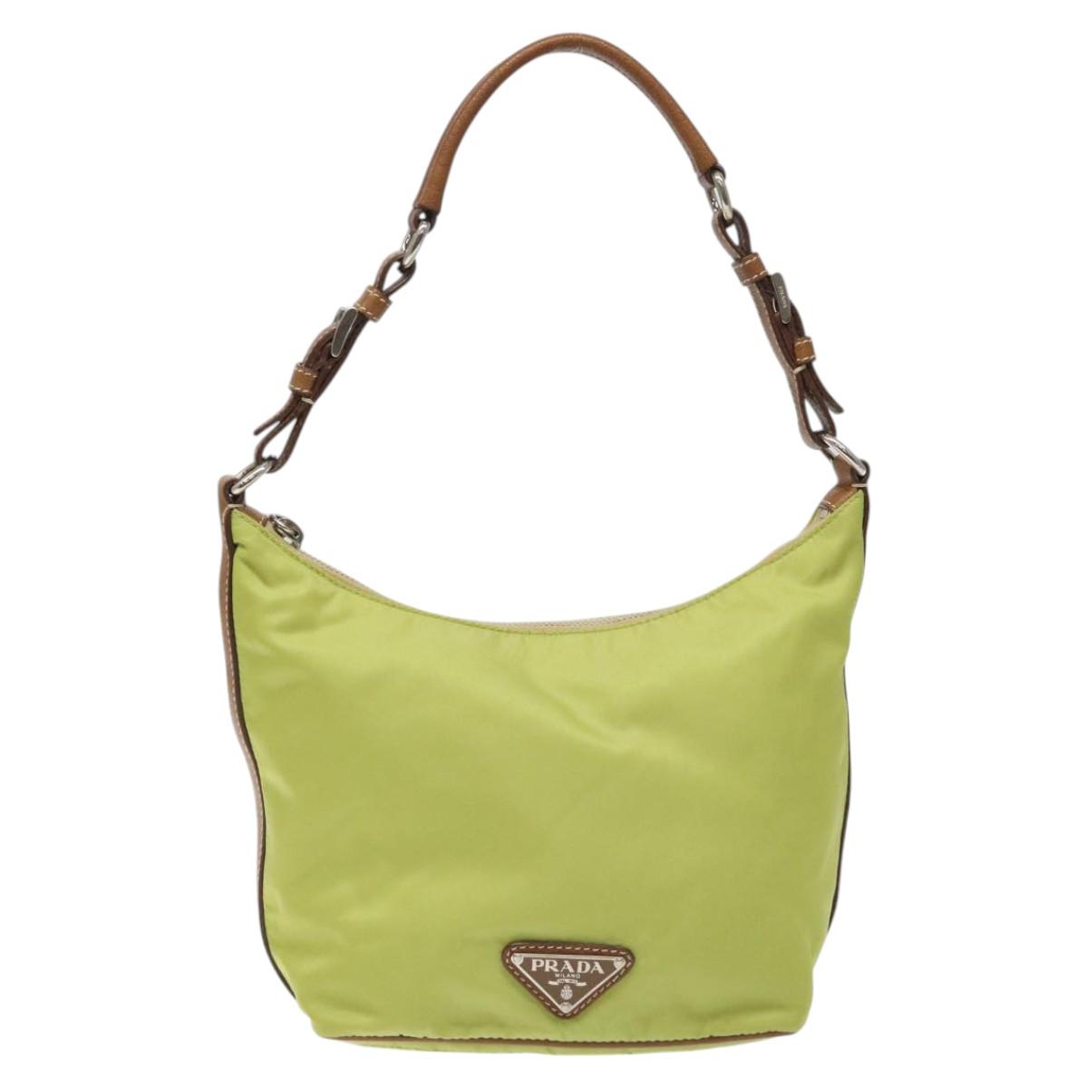 PRADA Shoulder Bag Nylon Silver Light green Auth 126993V