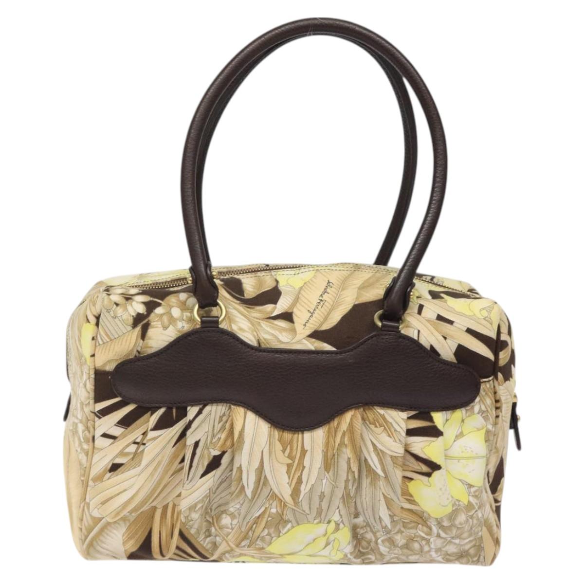 Salvatore Ferragamo Gancini Shoulder Bag Canvas Beige Gold Auth 126999