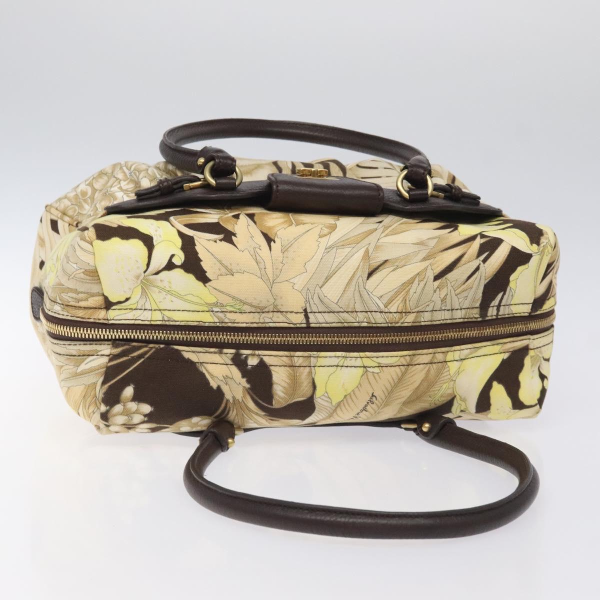 Salvatore Ferragamo Gancini Shoulder Bag Canvas Beige Gold Auth 126999