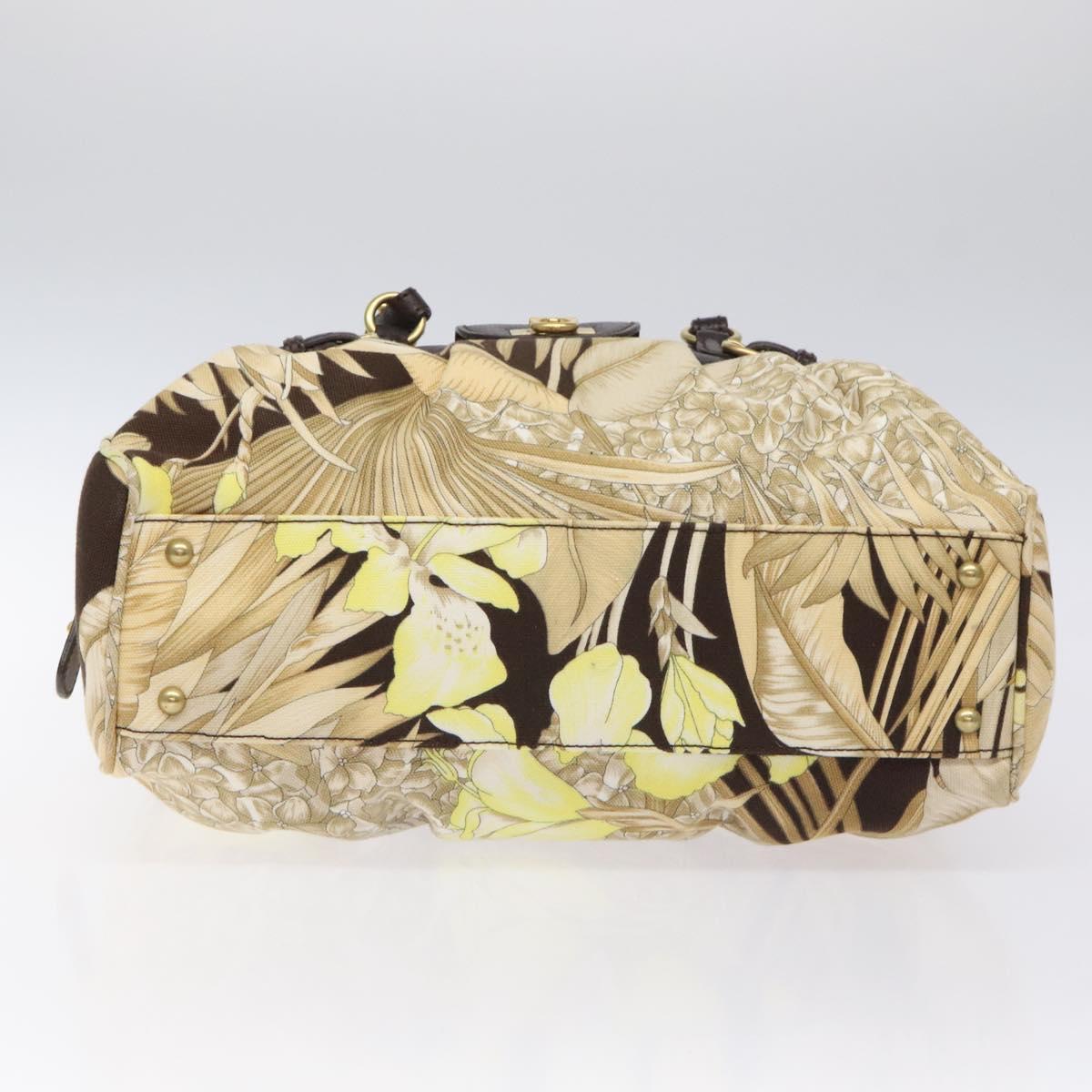 Salvatore Ferragamo Gancini Shoulder Bag Canvas Beige Gold Auth 126999