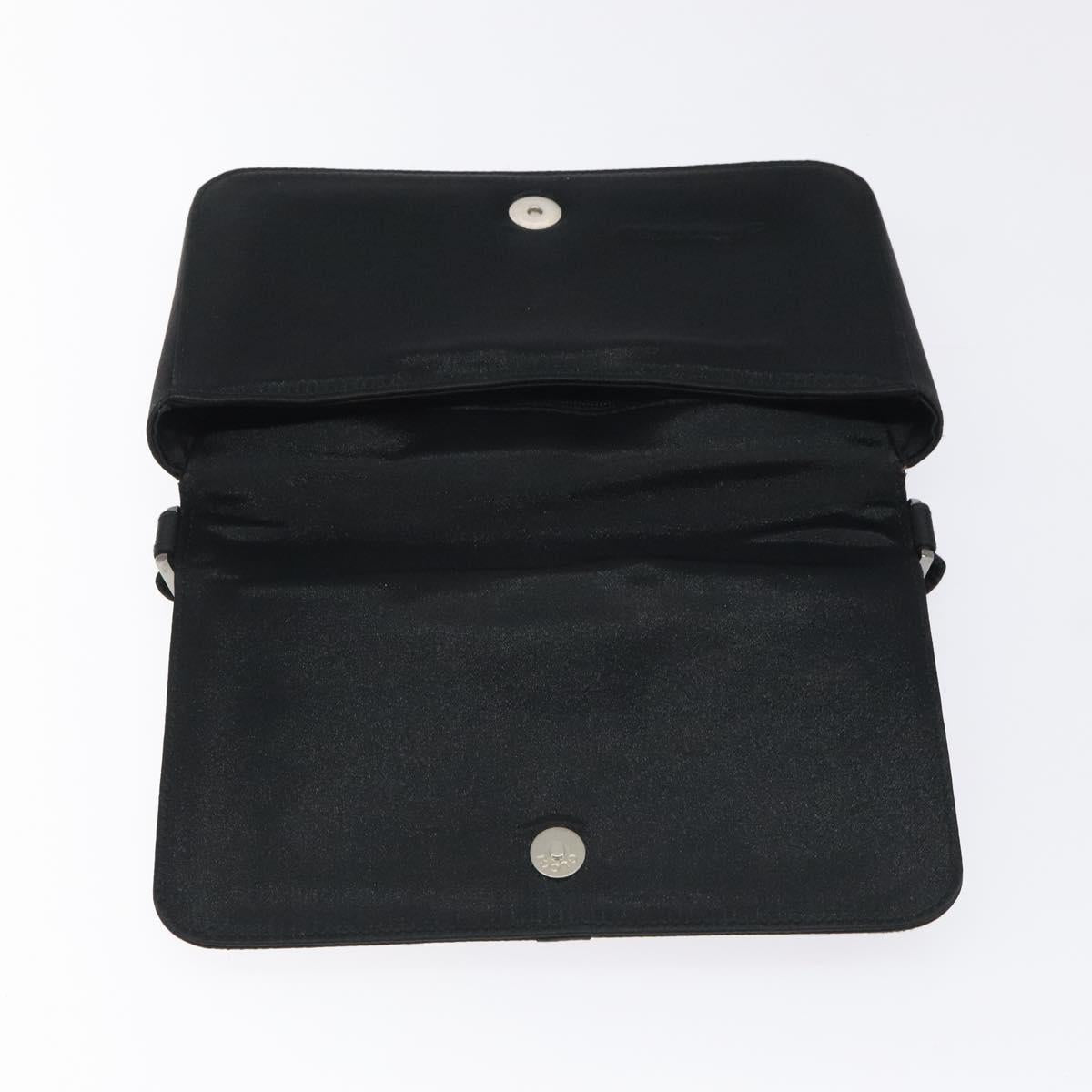 GUCCI Accessory Pouch Satin Black Silver Auth 127027