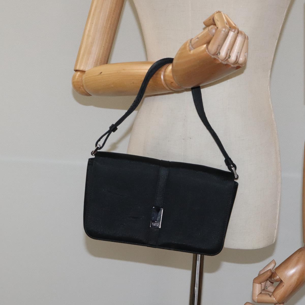 GUCCI Accessory Pouch Satin Black Silver Auth 127027