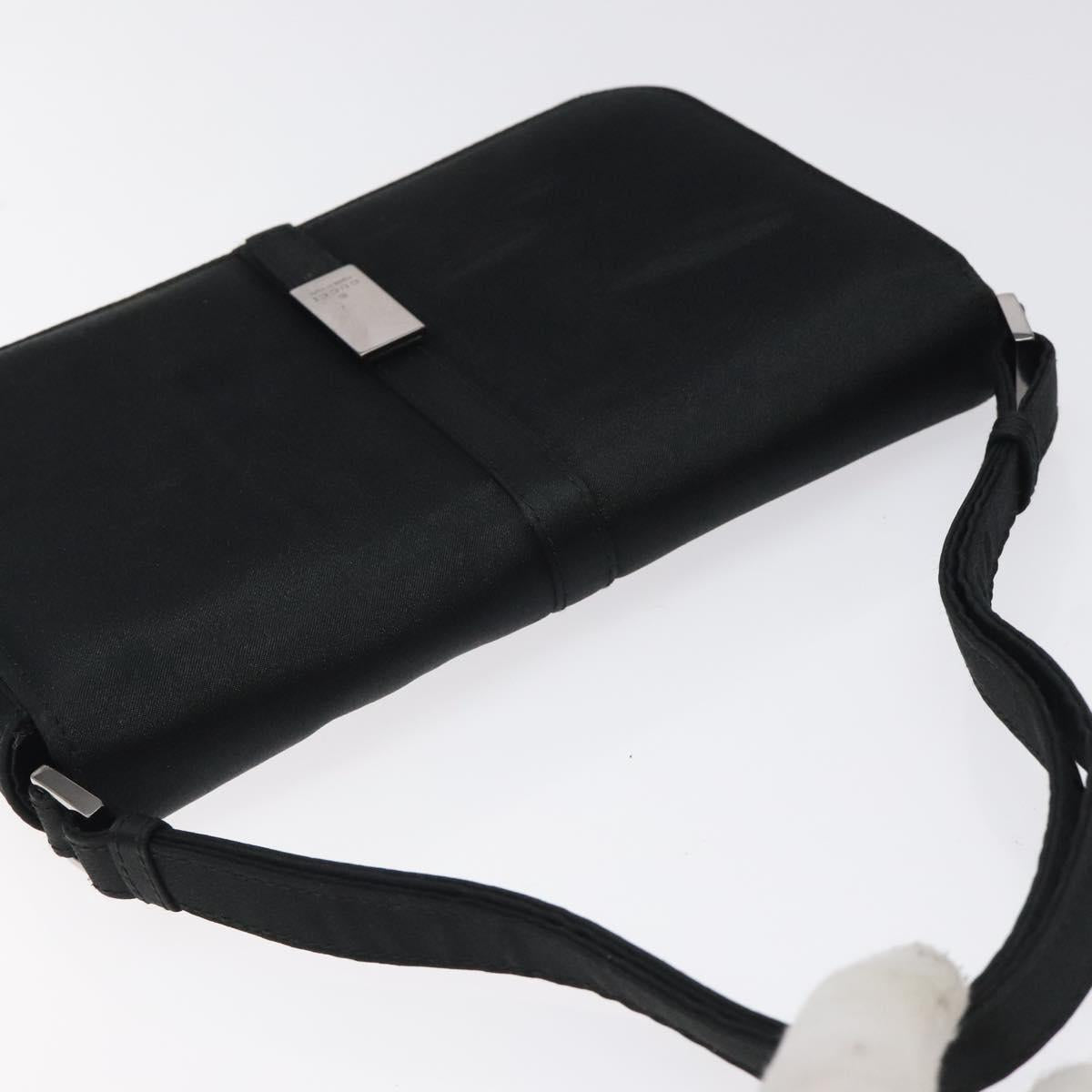 GUCCI Accessory Pouch Satin Black Silver Auth 127027
