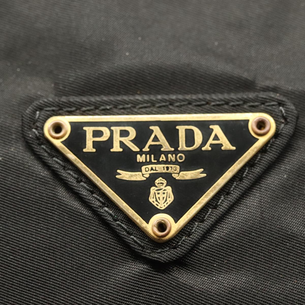 PRADA Chain Hand Bag Nylon Black Gold Auth 127043