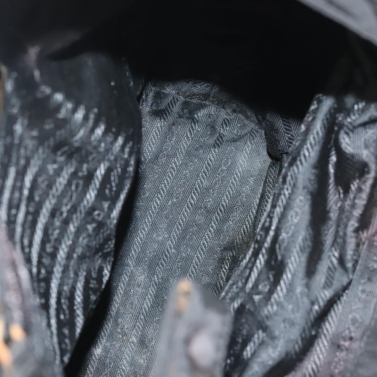 PRADA Chain Hand Bag Nylon Black Gold Auth 127043