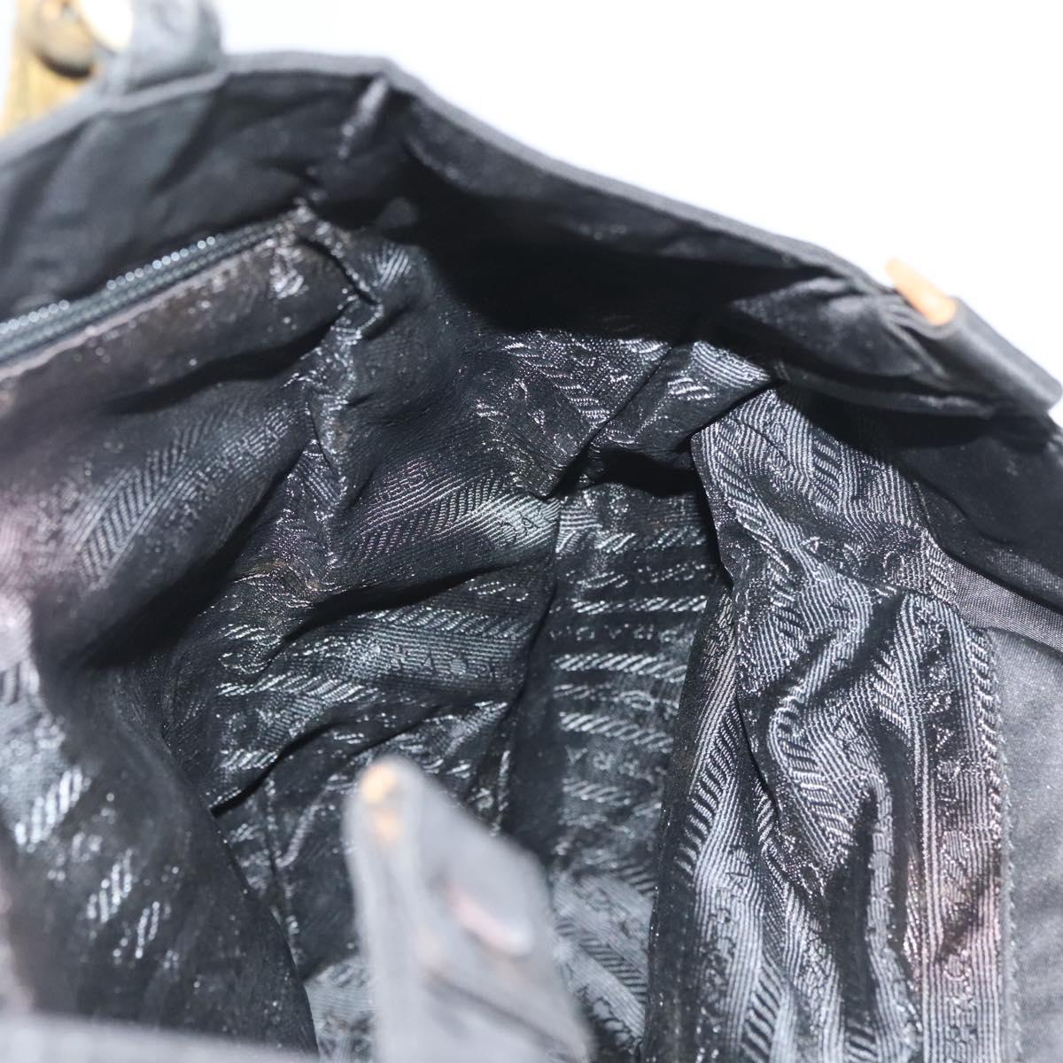 PRADA Chain Hand Bag Nylon Black Gold Auth 127043