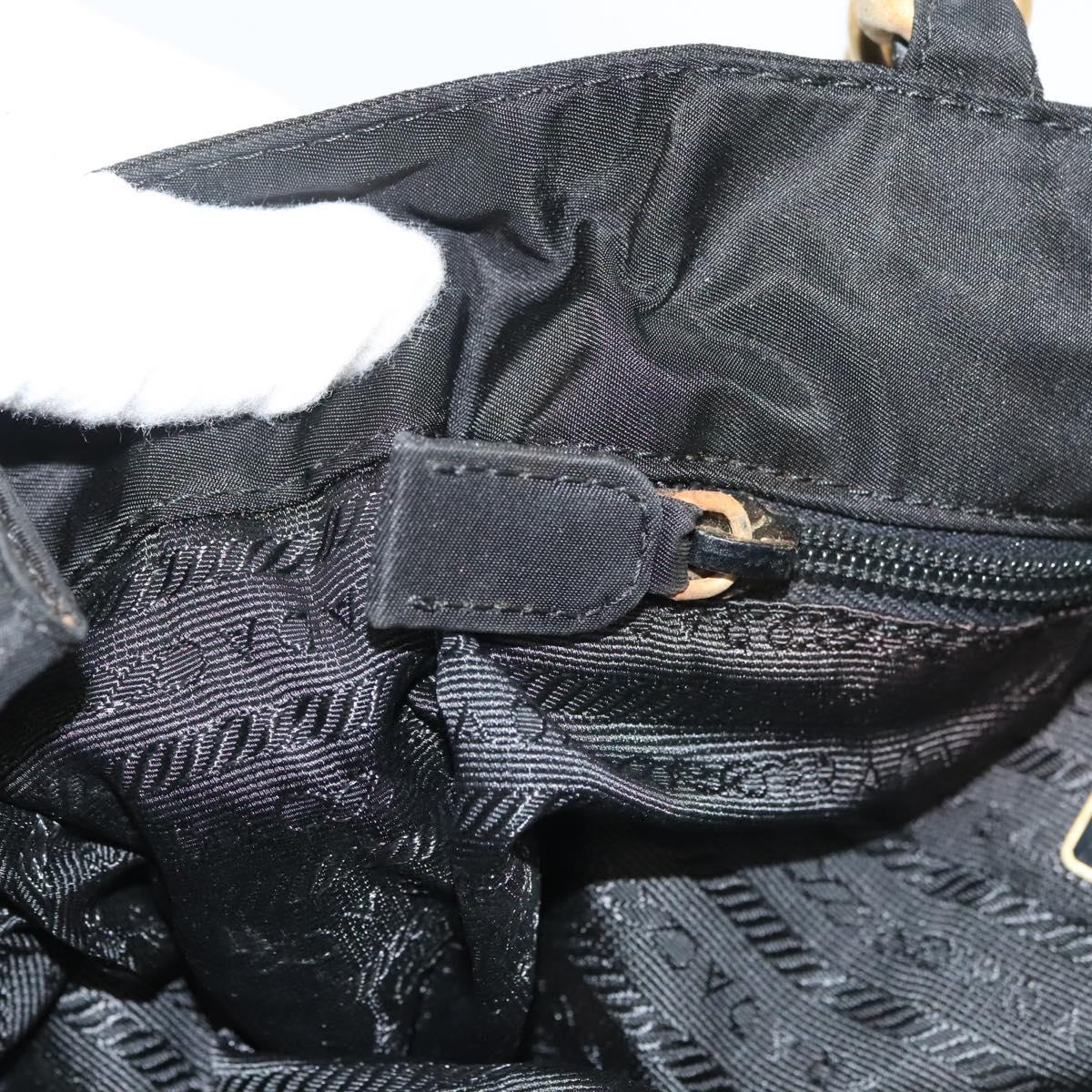 PRADA Chain Hand Bag Nylon Black Gold Auth 127043