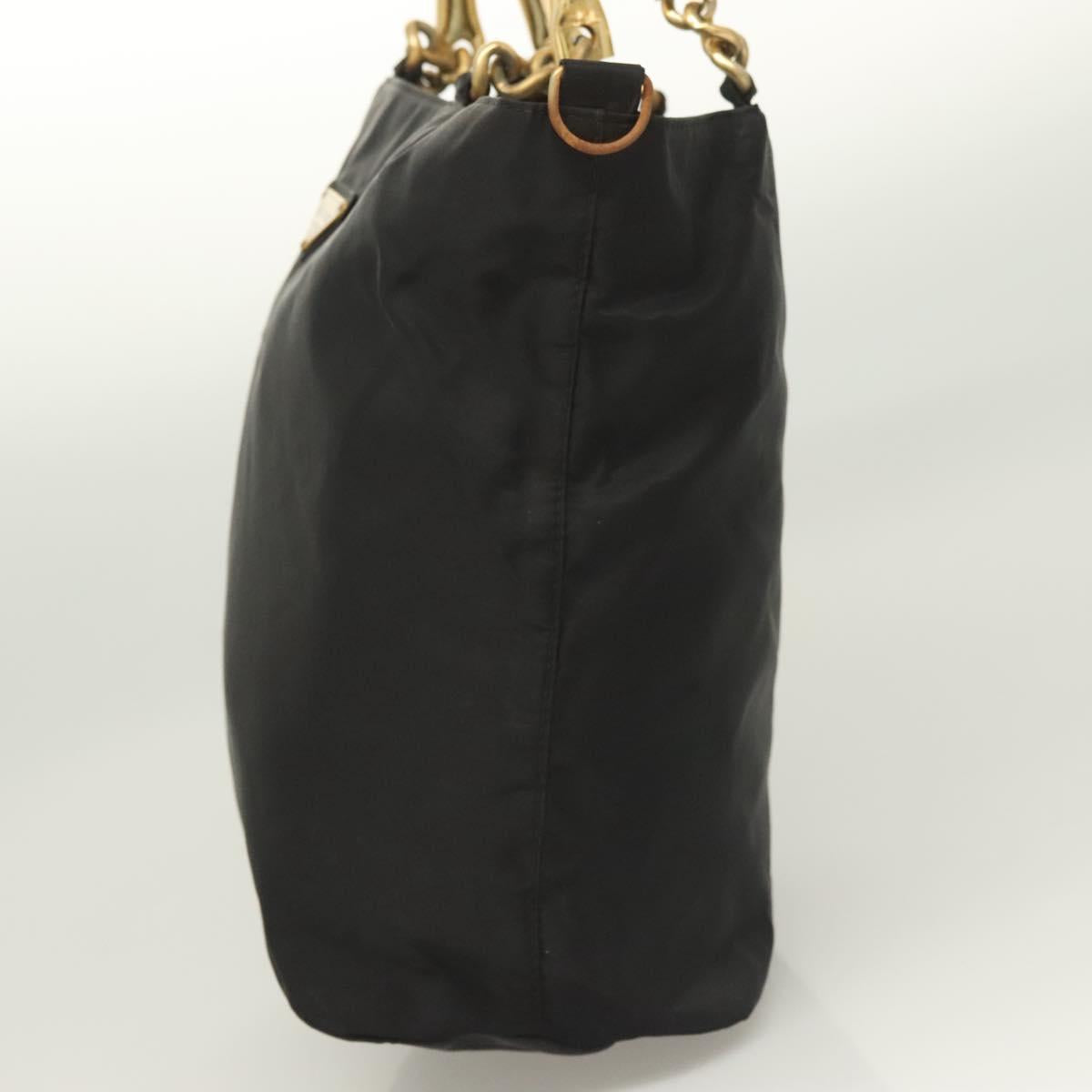 PRADA Chain Hand Bag Nylon Black Gold Auth 127043