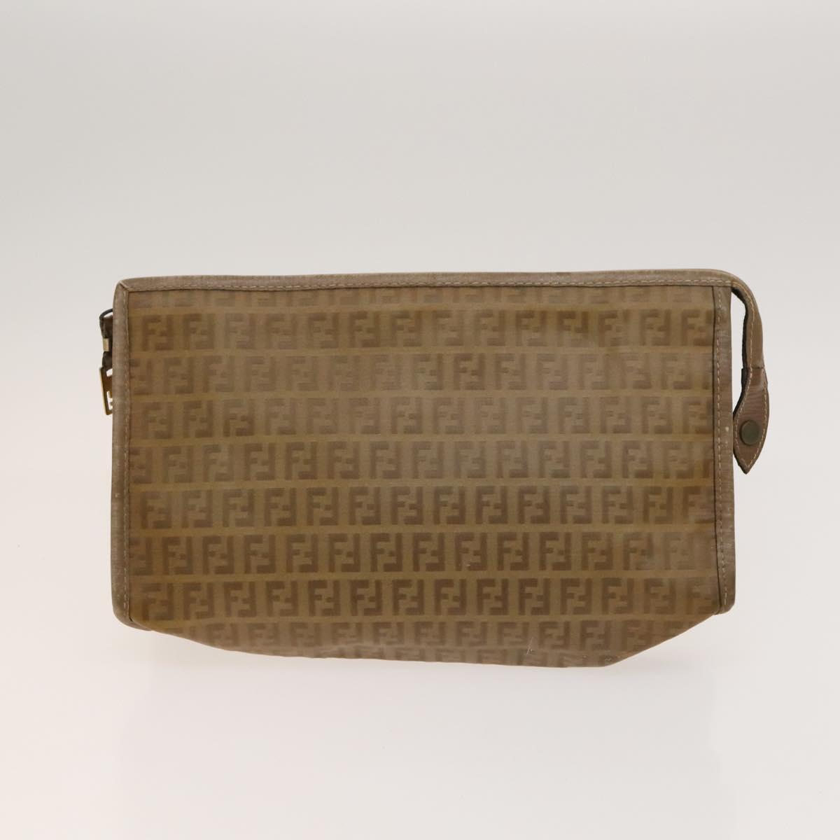 FENDI Zucchino Canvas Backpack Bag Enamel 2Set Brown Auth 127047