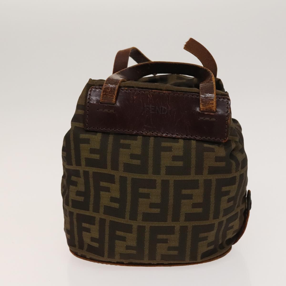 FENDI Zucchino Canvas Backpack Bag Enamel 2Set Brown Auth 127047