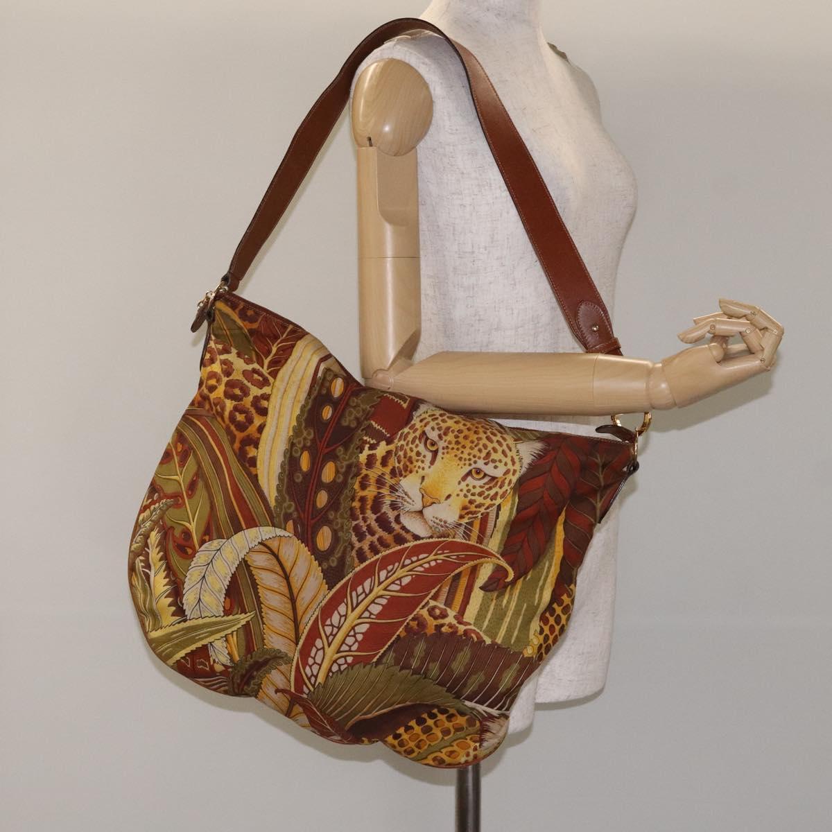 Salvatore Ferragamo Animal Shoulder Bag Canvas Brown Gold Auth 127061