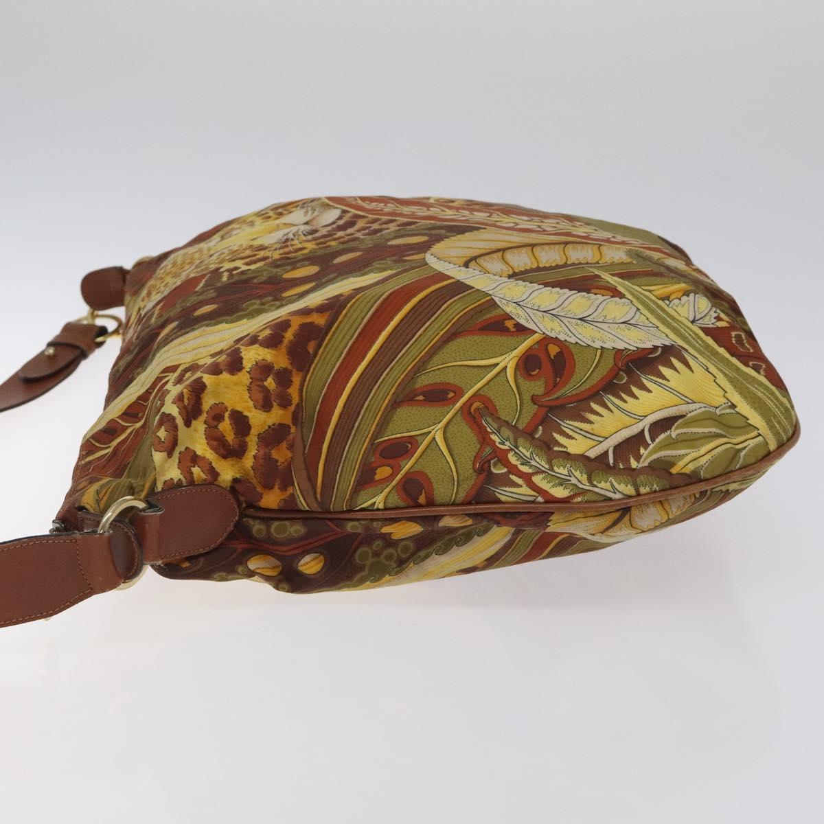 Salvatore Ferragamo Animal Shoulder Bag Canvas Brown Gold Auth 127061
