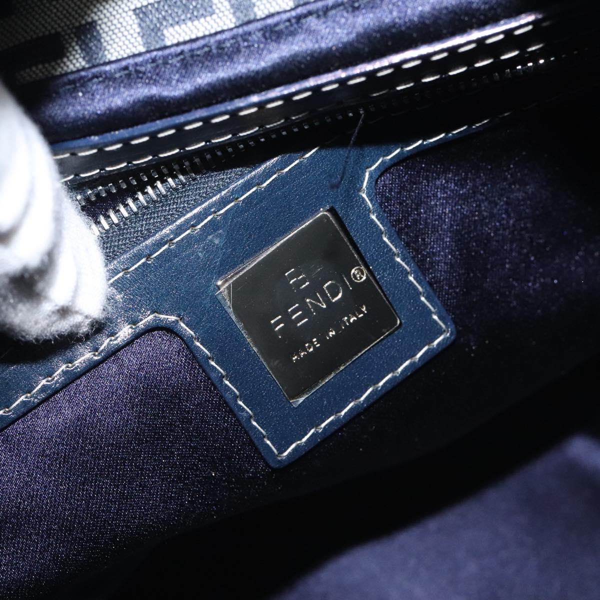 FENDI Zucchino Canvas Shoulder Bag Navy Silver Auth 127065