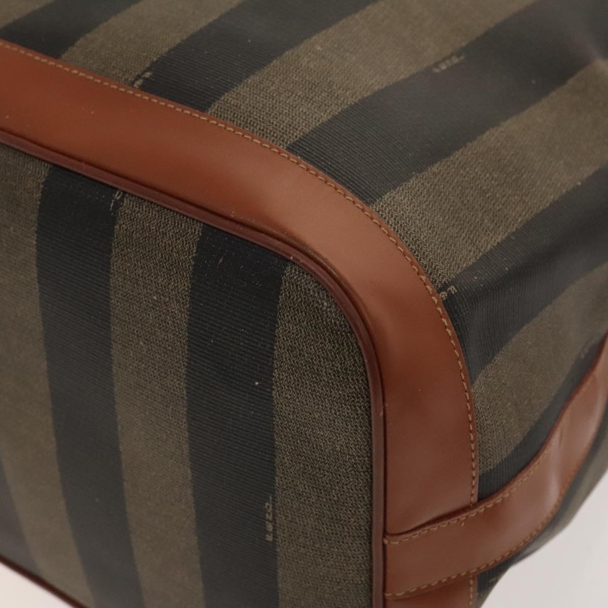 FENDI Pecan Canvas Shoulder Bag PVC Black Brown Auth 127073