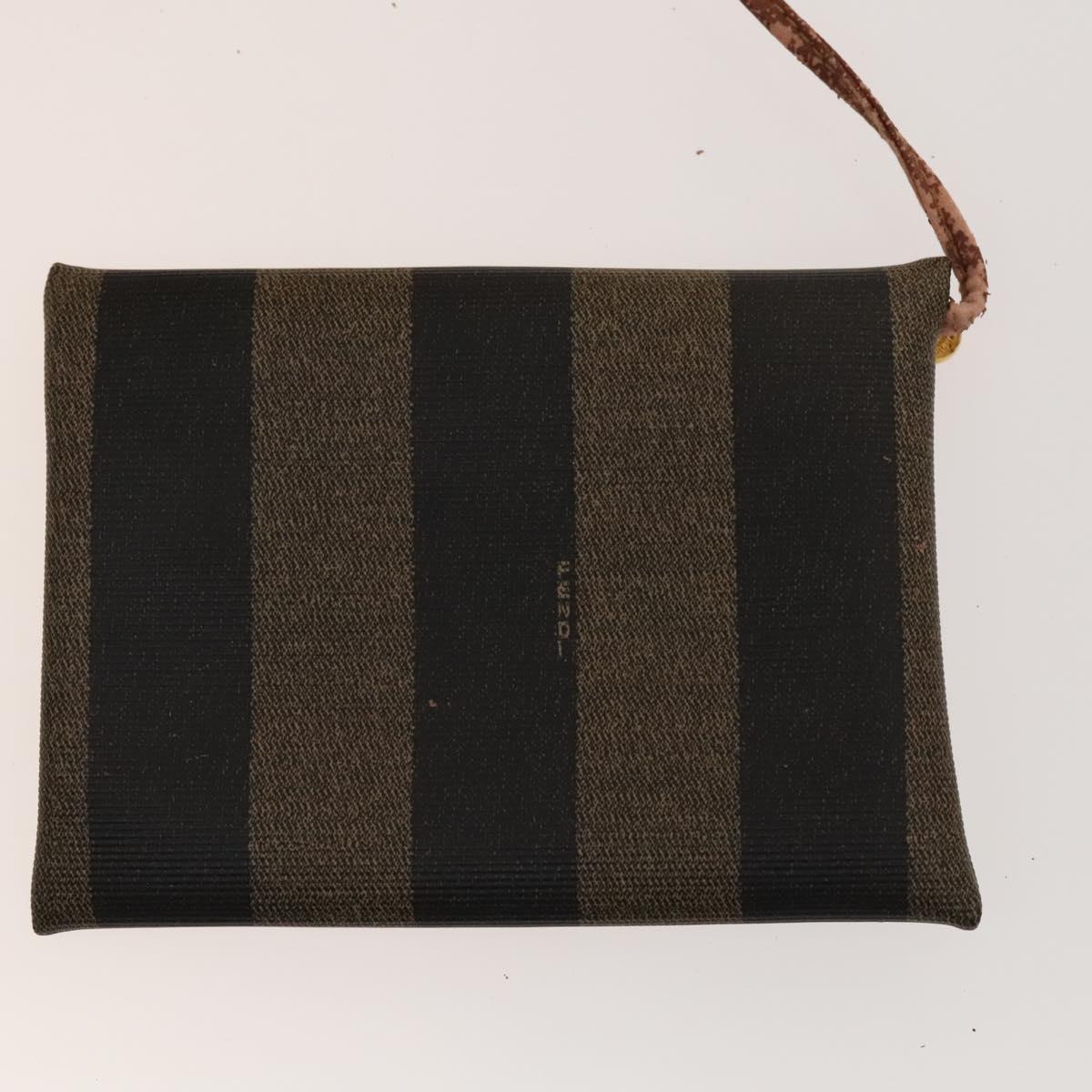 FENDI Pecan Canvas Shoulder Bag PVC Black Brown Auth 127073