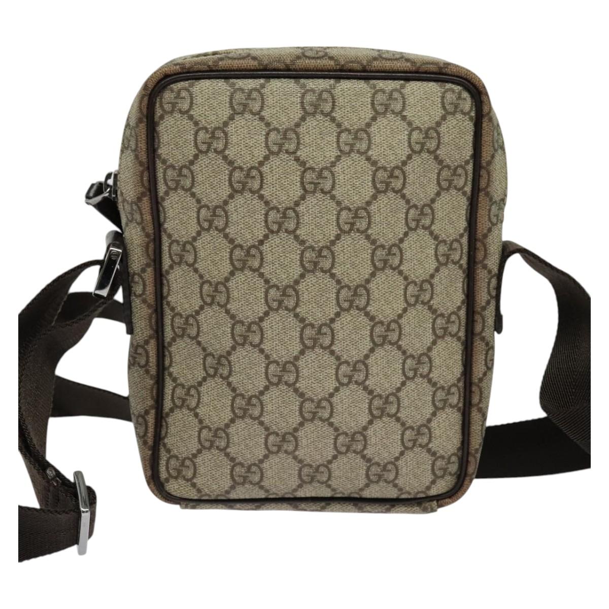 GUCCI GG Supreme Shoulder Bag PVC Beige Silver 122754 Auth 127080