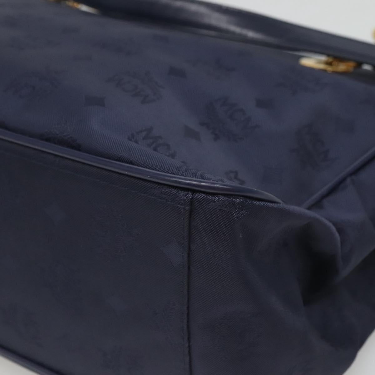 MCM Logogram Vicetos Shoulder Bag Nylon Navy Gold Auth 127085