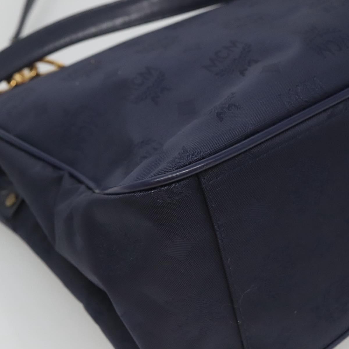 MCM Logogram Vicetos Shoulder Bag Nylon Navy Gold Auth 127085
