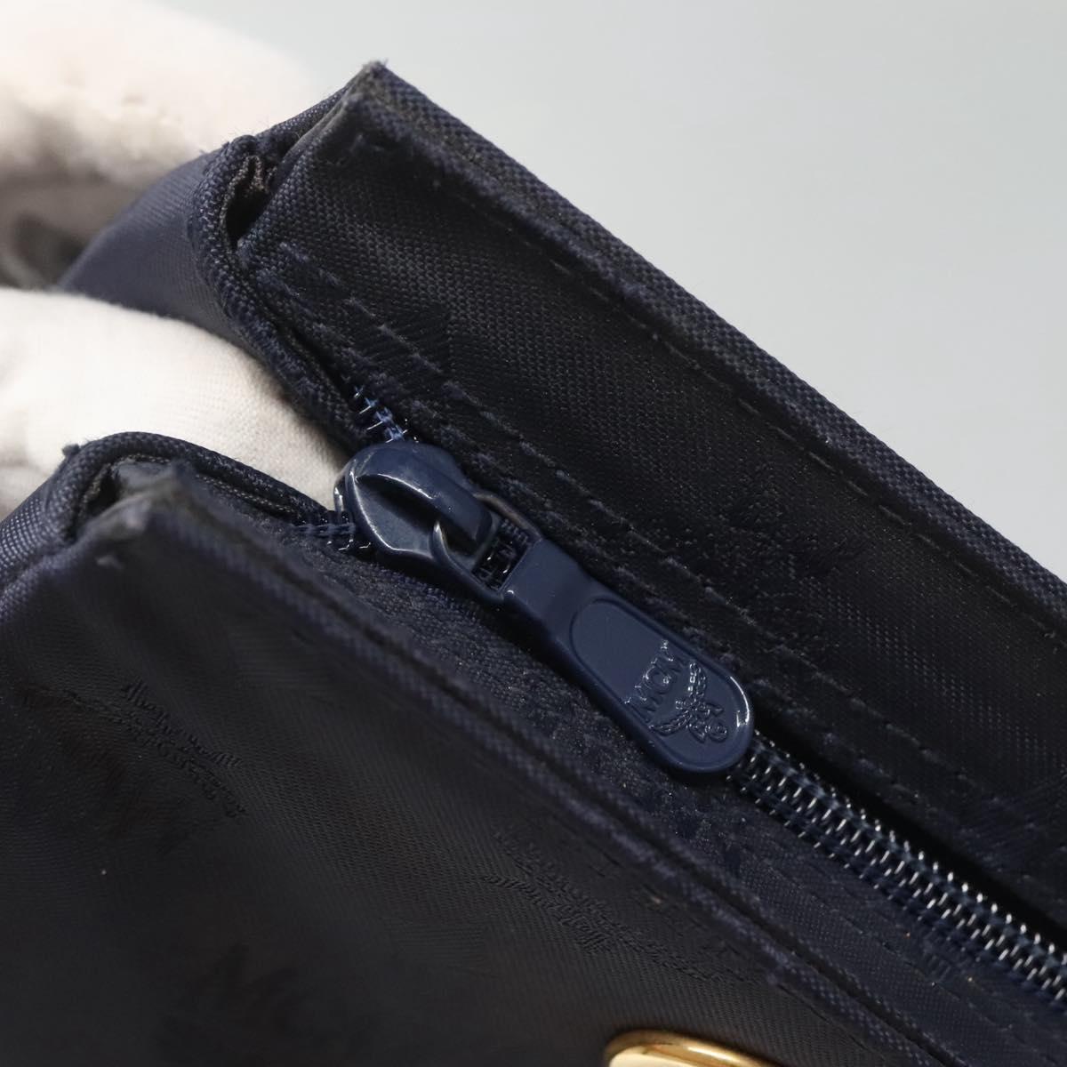 MCM Logogram Vicetos Shoulder Bag Nylon Navy Gold Auth 127085