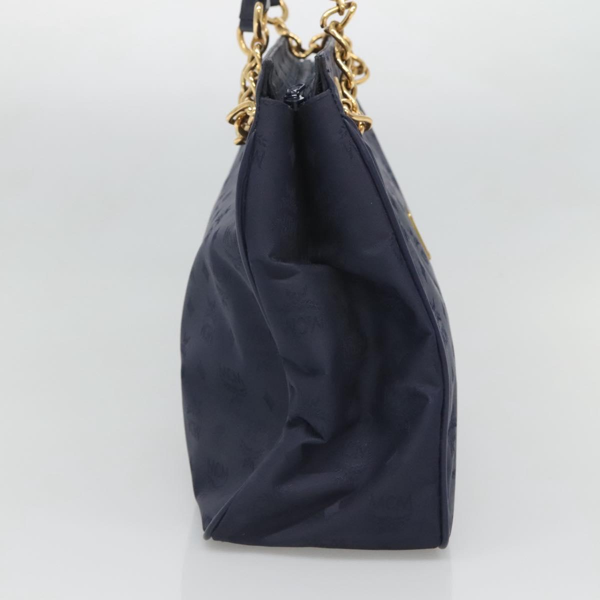 MCM Logogram Vicetos Shoulder Bag Nylon Navy Gold Auth 127085