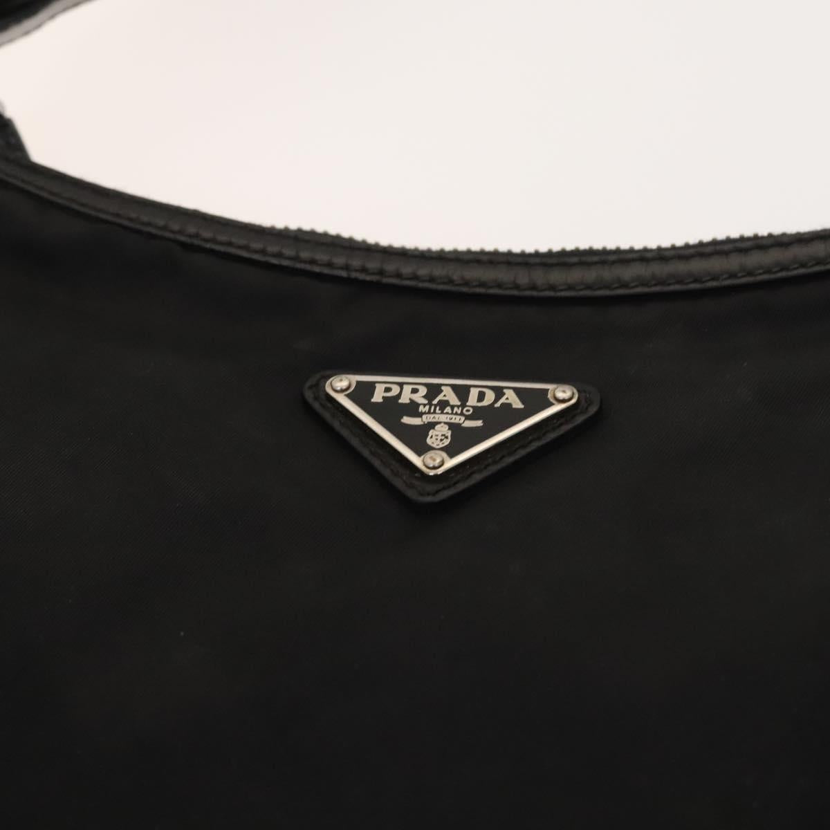 PRADA Shoulder Bag Nylon Black Silver Auth 127117