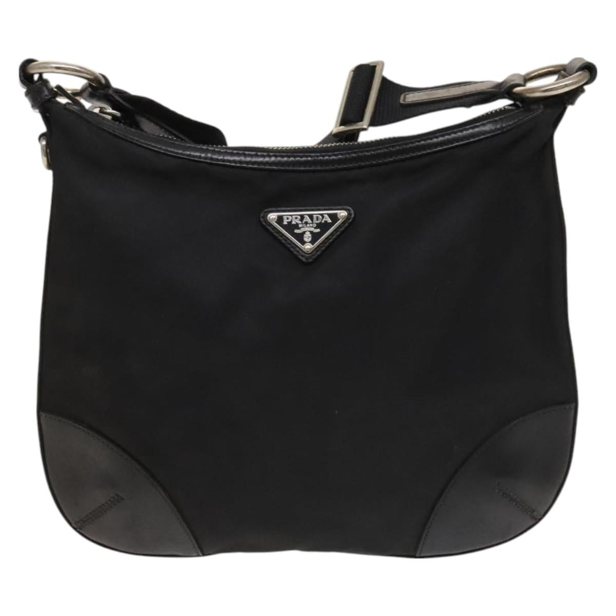 PRADA Shoulder Bag Nylon Black Silver Auth 127117