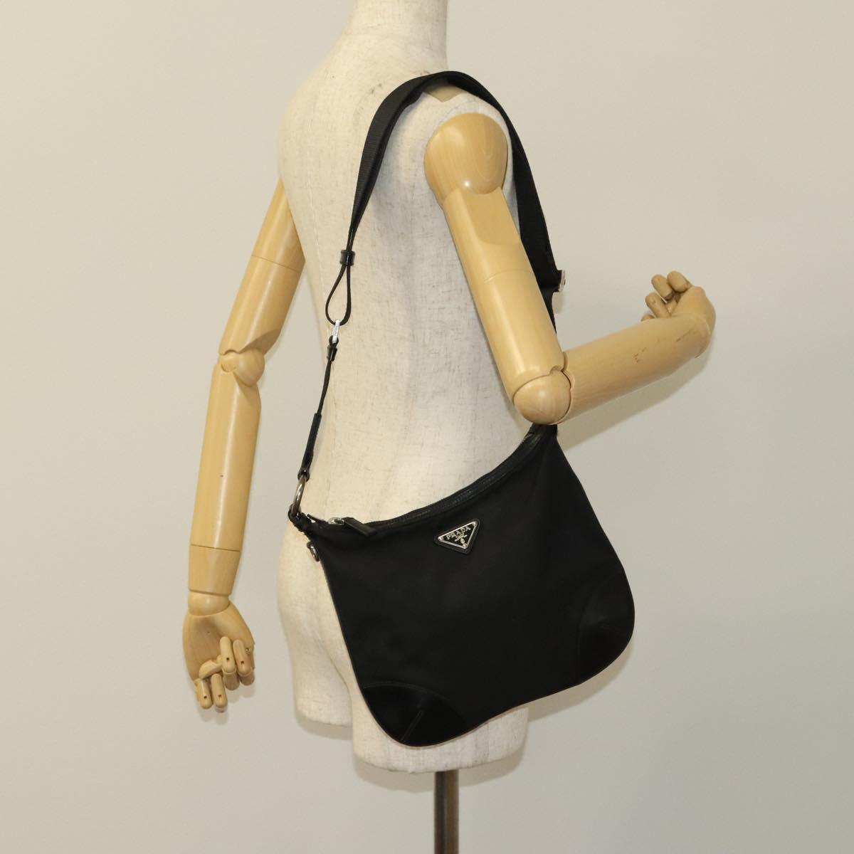 PRADA Shoulder Bag Nylon Black Silver Auth 127117