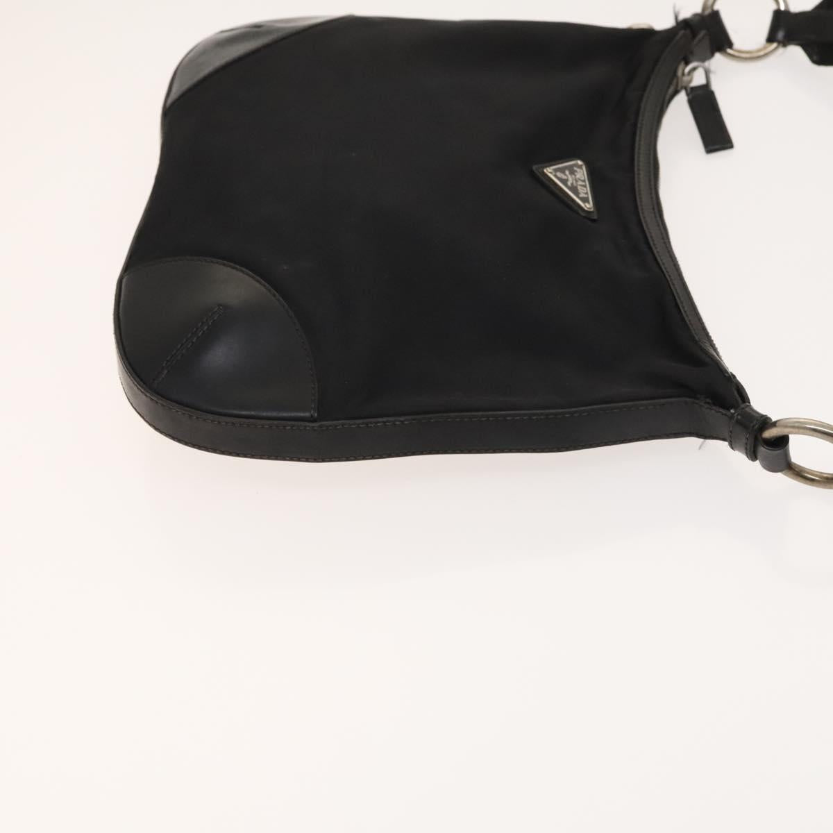 PRADA Shoulder Bag Nylon Black Silver Auth 127117