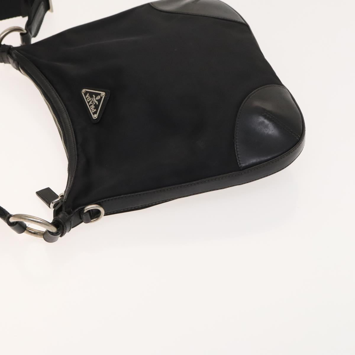 PRADA Shoulder Bag Nylon Black Silver Auth 127117