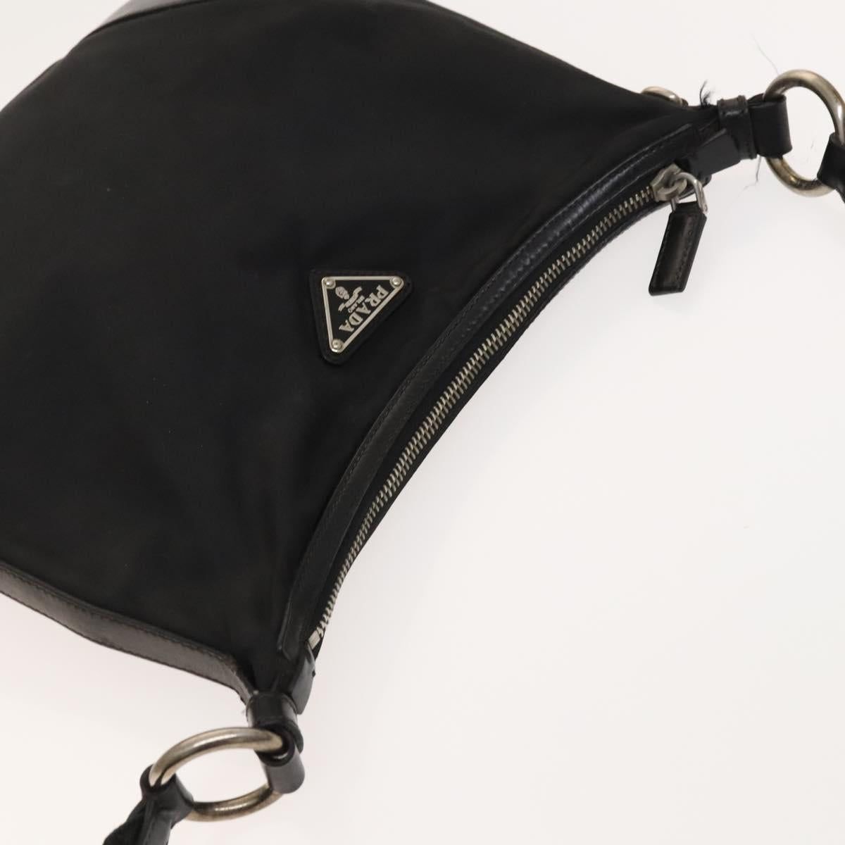 PRADA Shoulder Bag Nylon Black Silver Auth 127117