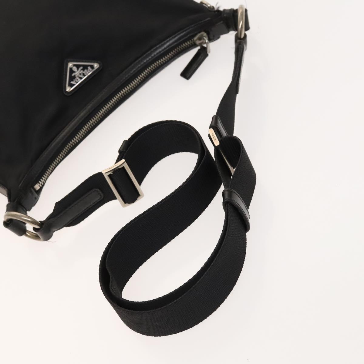 PRADA Shoulder Bag Nylon Black Silver Auth 127117