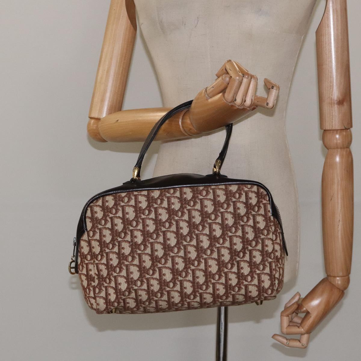 Christian Dior Trotter Canvas Hand Bag Beige Gold Auth 127152