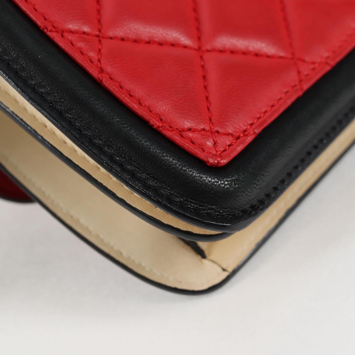 CHANEL Matelasse Chain Shoulder Bag Lamb Skin Red Silver CC Auth 127167SAM